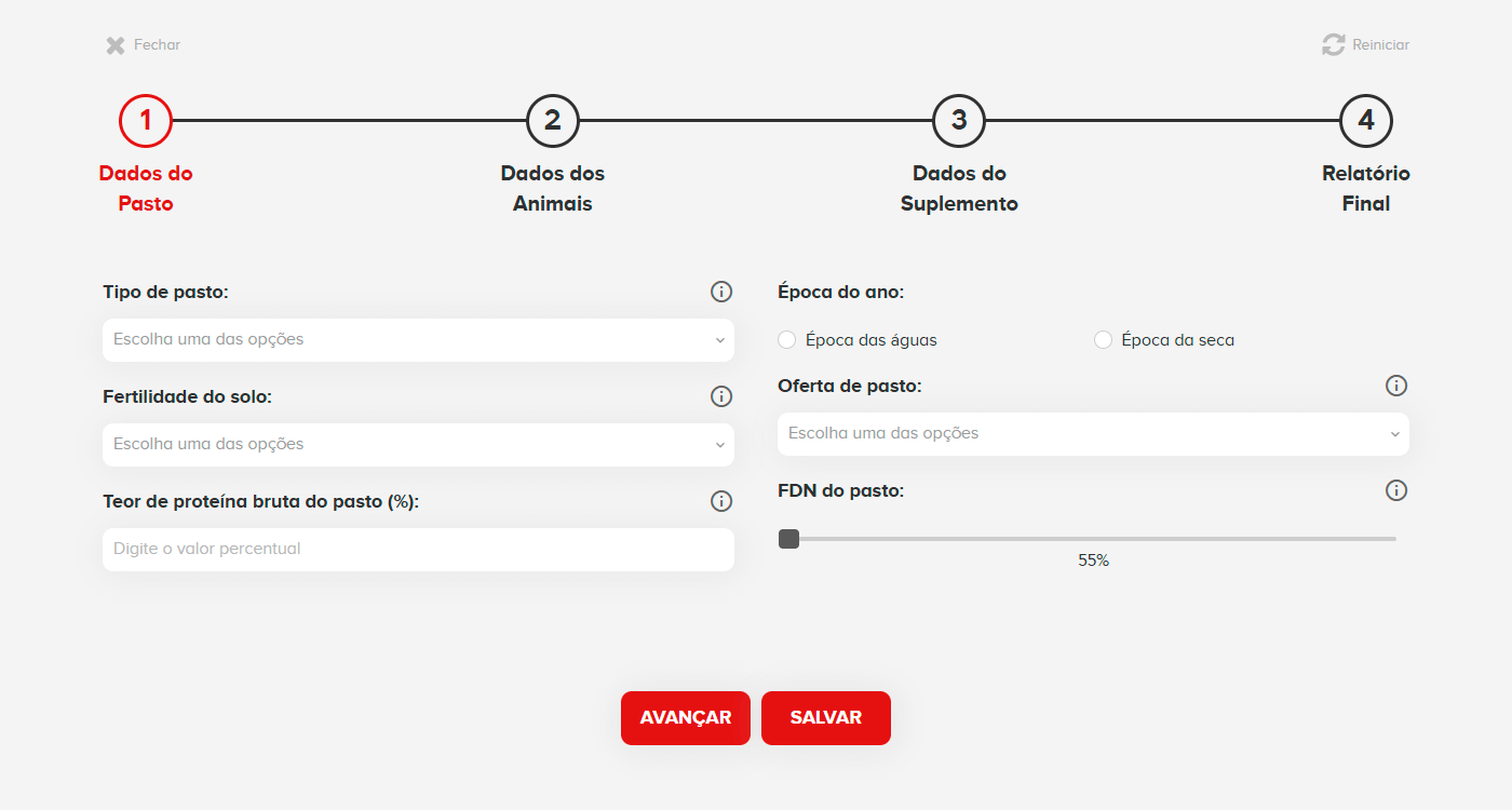 Passo 01 - Dados do pasto - BeefX