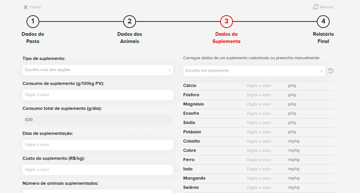 Passo 03 - Dados do suplemento - BeefX